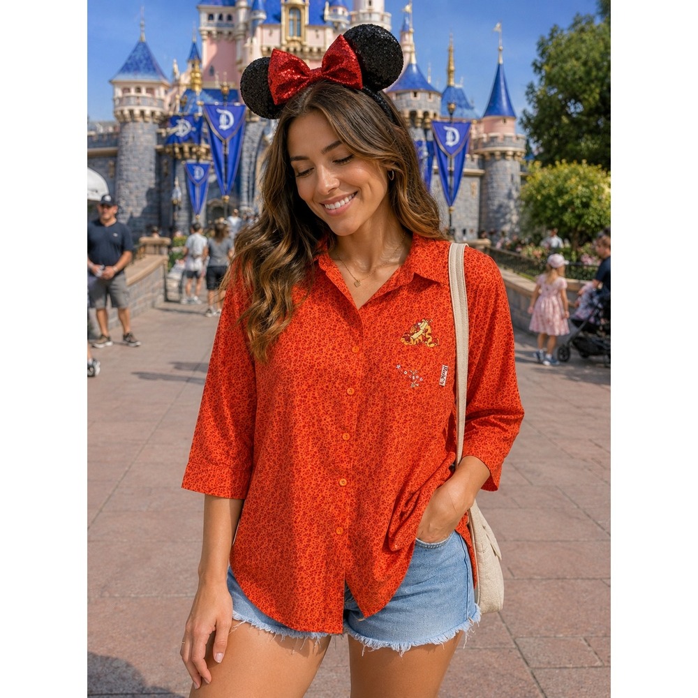 Disney Winnie the Pooh Embroidered Button down Blouse Women's XL Cottagecore